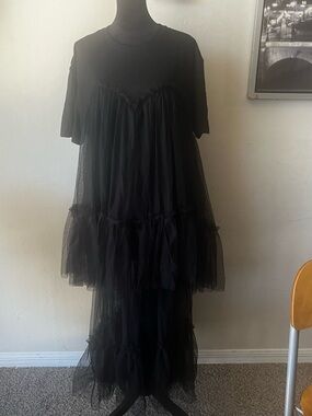 Women's Black Tiered Tulle Maxi Dress